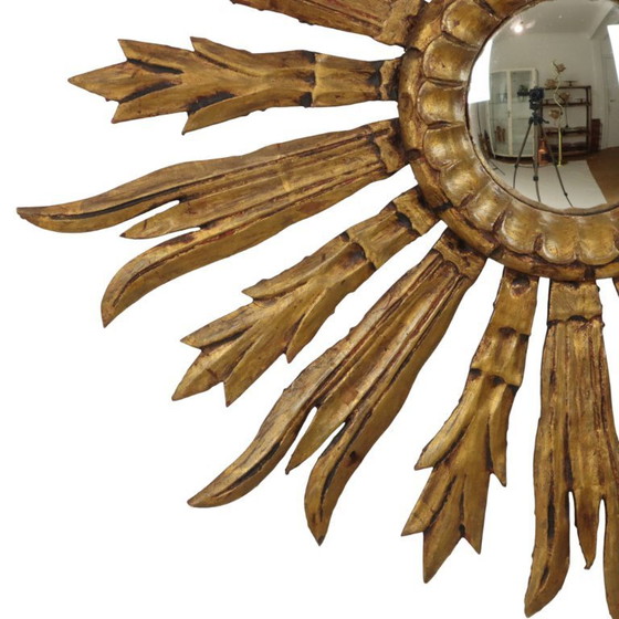 Image 1 of Wooden Sun Mirror Sunburst 70cm