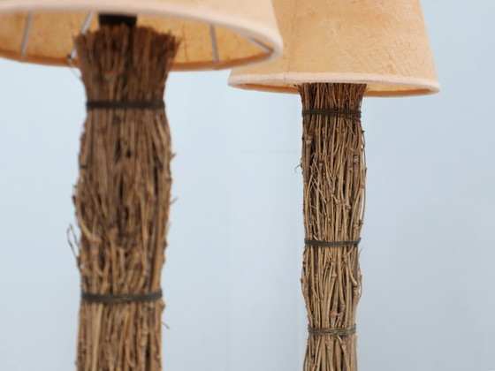 Image 1 of Paar italienische dekorative Tischlampen aus den 1970er Jahren, Raphia & Pergament