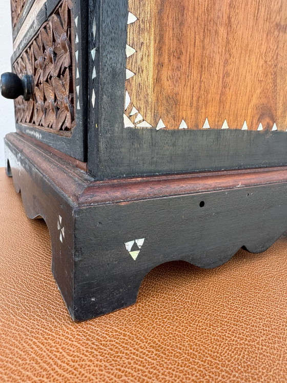 Chevet bois sculpté marqueté oriental ancien, Tables de nuit, Marron (photo 15 sur 15)