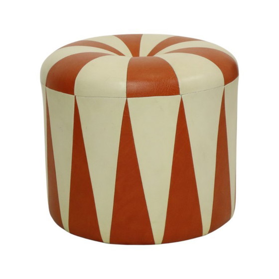 Image 1 of Round Vintage Pouf Skai Orange Cream