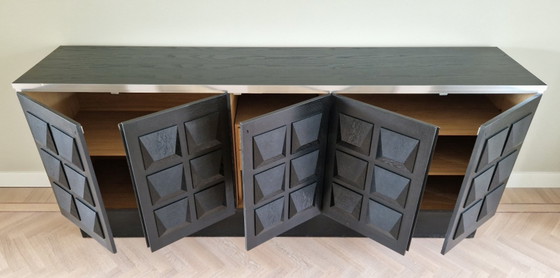 Dressoir, wandmeubel, De Coene, brutalistisch design, zwart eiken, 1970s, België – Aluminium (photo 5 of 13)