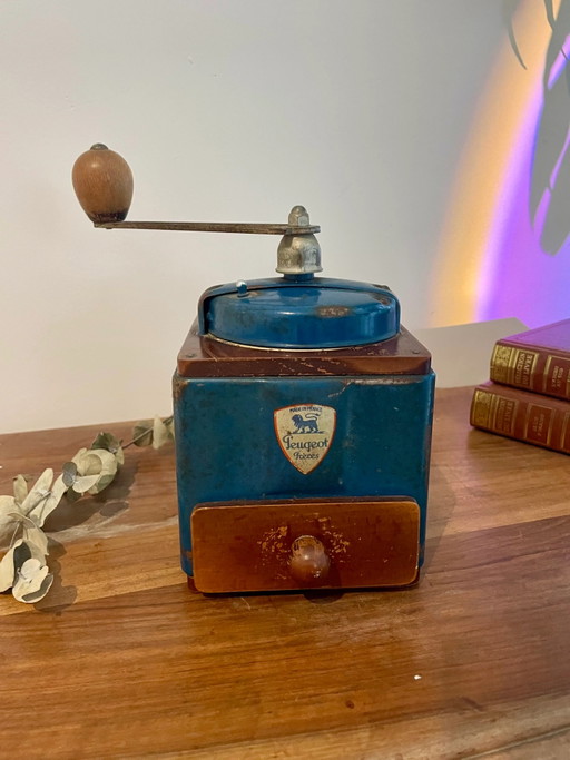 Vintage blue Peugeot coffee grinder