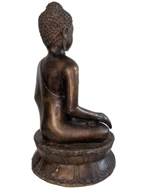 Antique 19th Century Bronze Thai Shan Buddha – 35cm – 3kg – Ritual Sealed – Sculpture (photo 4 of 10)