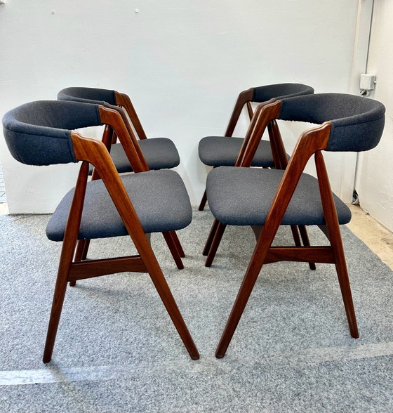 4 Deense Design Teak Eetkamerstoelen 205 Thomas Harlev Farstrup, Hout, Bruin (foto 2 van 15)