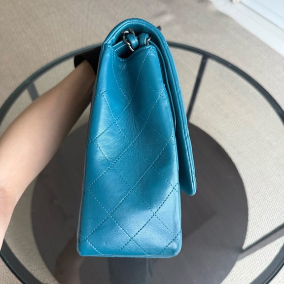 Image 1 of Chanel Classic Flap Maxi - Double Flap 33CM Quilted Lambskin Blue Silver Hardware Series 15