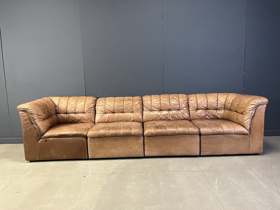Image 1 of Divano modulare vintage in pelle marrone di Laauser, anni '60
