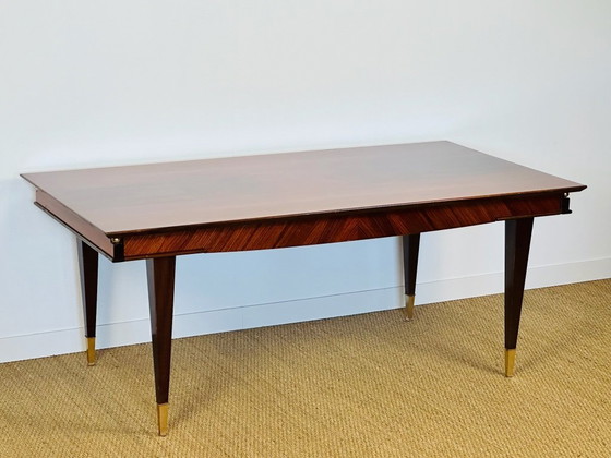 Image 1 of Modernist rosewood dining table with chevron marquetry, 1950
