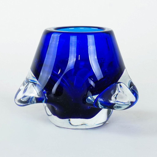 Bougeoir en verre cobalt, design italien, années 1960, fabriqué en Italie