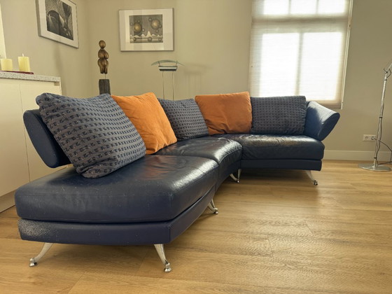 Divano angolare Rolf Benz 222 in pelle blu, Divani angolari, Cromo, Modern (foto 2 di 8)