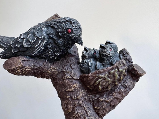 1x Scultura vintage in resina raffigurante un uccellino con i suoi piccoli - Decorazione da parete (photo 4 of 7)