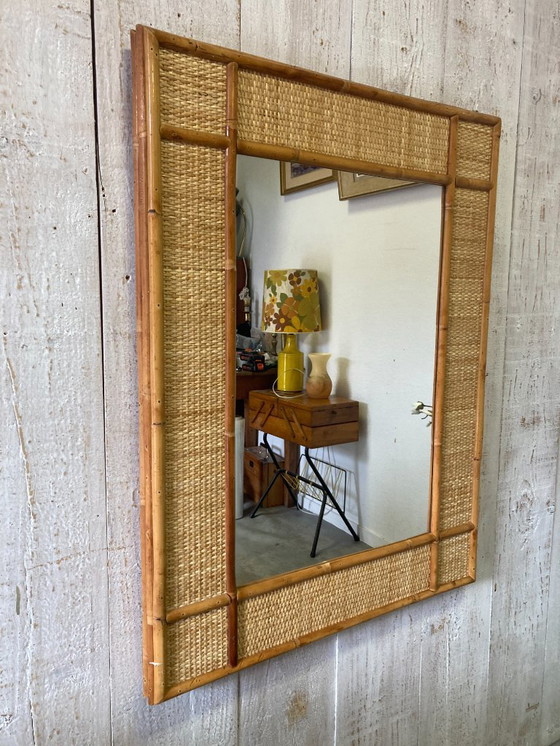 Image 1 of 70s rattan mirror