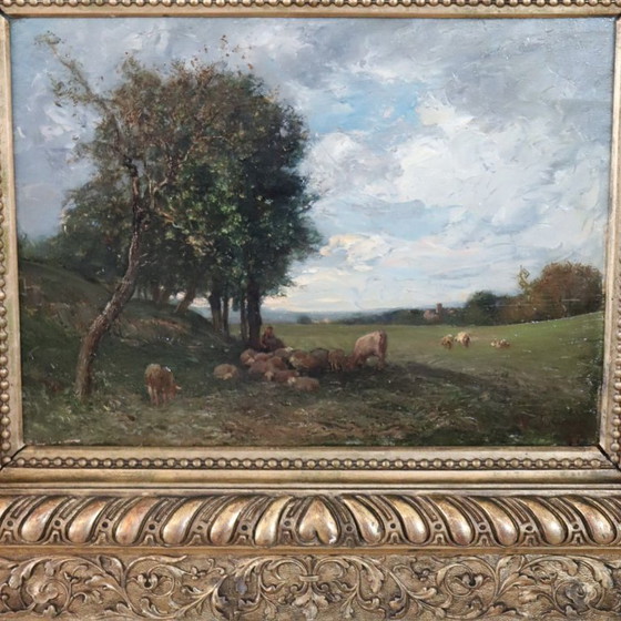 Image 1 of Olieverfschilderij op paneel, Landschap met begroeiing, gesigneerd V. Bussolino, Italië, 19e eeuw.