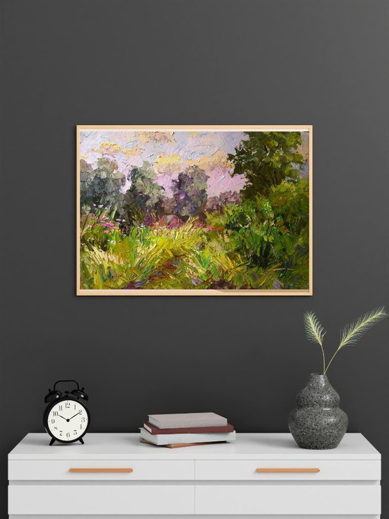 Original Ölgemälde Naturlandschaft Sommerwiese Weg im Gras – Gemälde & Zeichnungen, Canvas (photo 2 of 8)