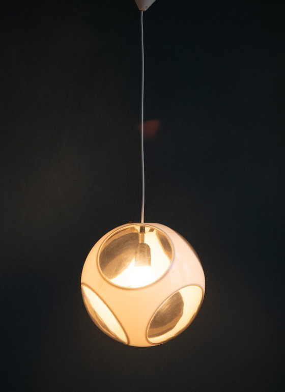 Image 1 of Lampe suspendue ronde blanche en forme d'œil d'insecte, style futuriste