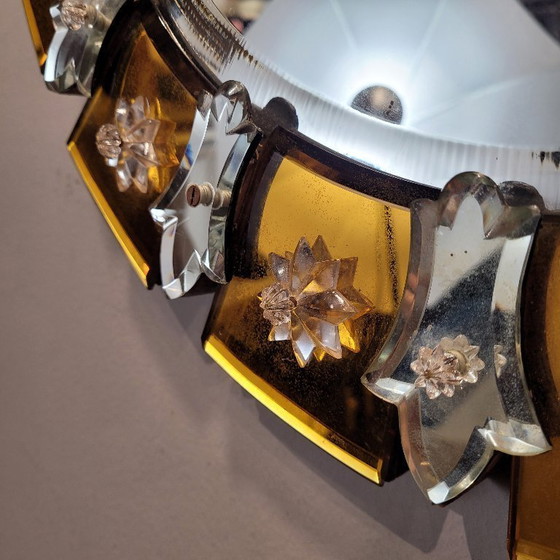 Image 1 of "Zon"-spiegel van Murano-glas, amberkleur, 20e eeuw – Italië