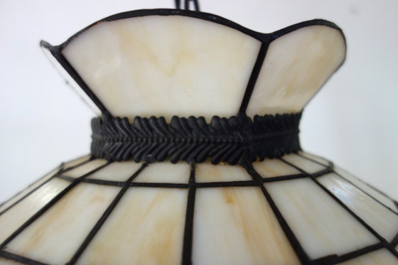 Tiffany style Pendant lamp with fruit motif, 90s, Glass, Metal, Creme (photo 10 of 14)
