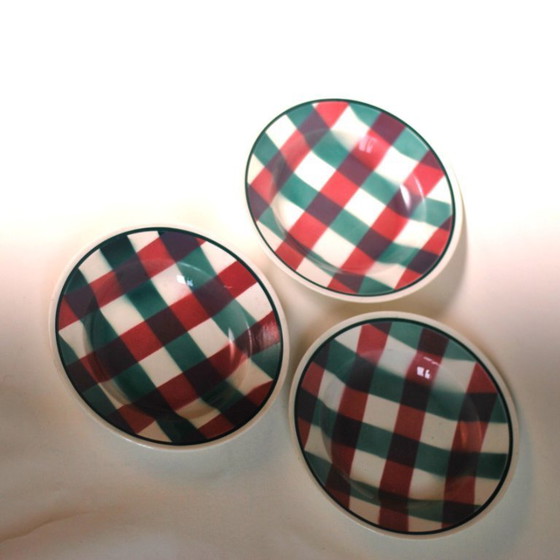 Image 1 of set of three gingham art deco plates
