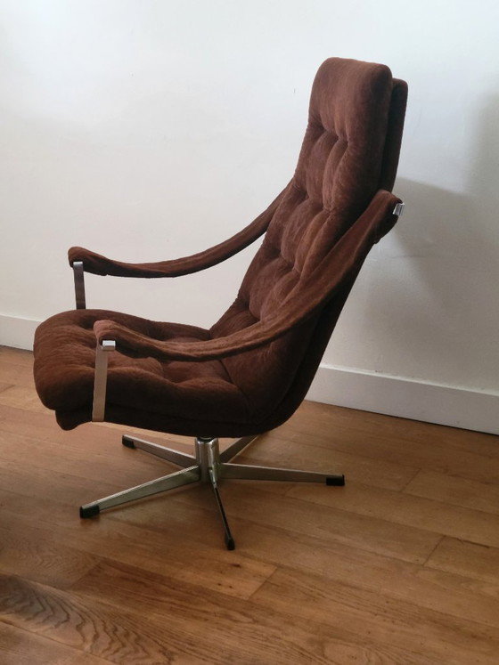 Poltrona girevole Geoffrey Harcourt con pouf per Artifort, Poltrone, Cromo, Argentato, Vintage (foto 5 di 10)