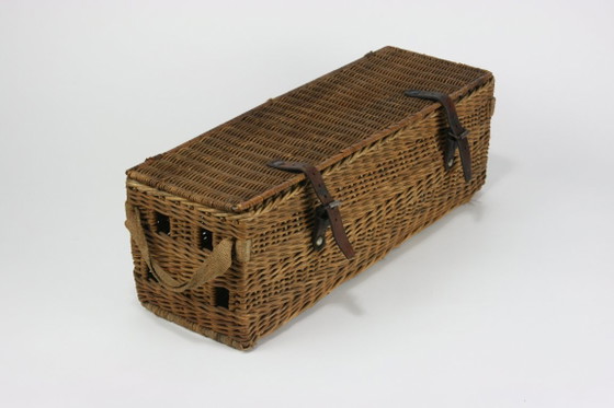 Image 1 of Malle de voyage ancienne en tissu tressé avec boucles en cuir d'origine — vers 1900-1940