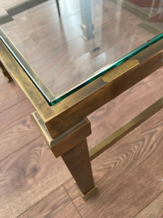 Image 1 of Tables d'appoint vintage Hollywood Regency en laiton et verre – lot de 2 – années 1970/80