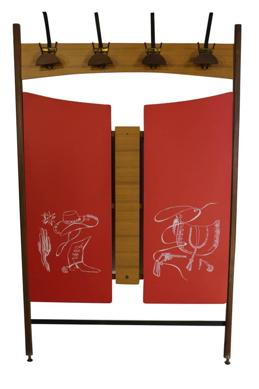 Wandgarderobe, roter Skay, 1950er Jahre