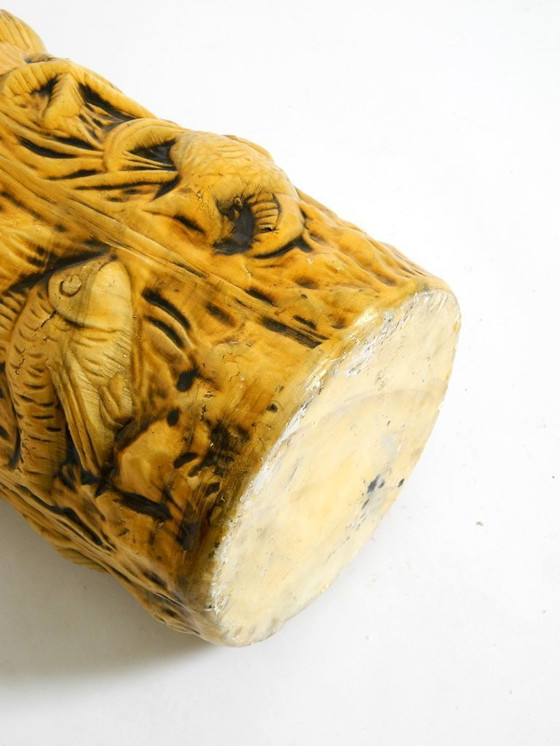 Image 1 of Beautiful large handmade glazed ceramic floor vase, handled vase with maritime fish and starfish motifs | Mid Century Modern