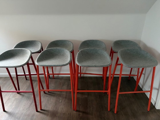 Barstools with grey seat and orange metal frame, De Vorm, Textile, Modern (photo 3 of 5)