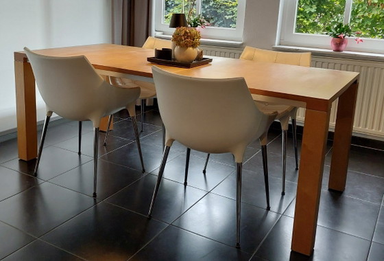 Set of 4 Dining chairs, white with chrome legs, Cassina, Metal, Leather, Modern (photo 2 of 7)