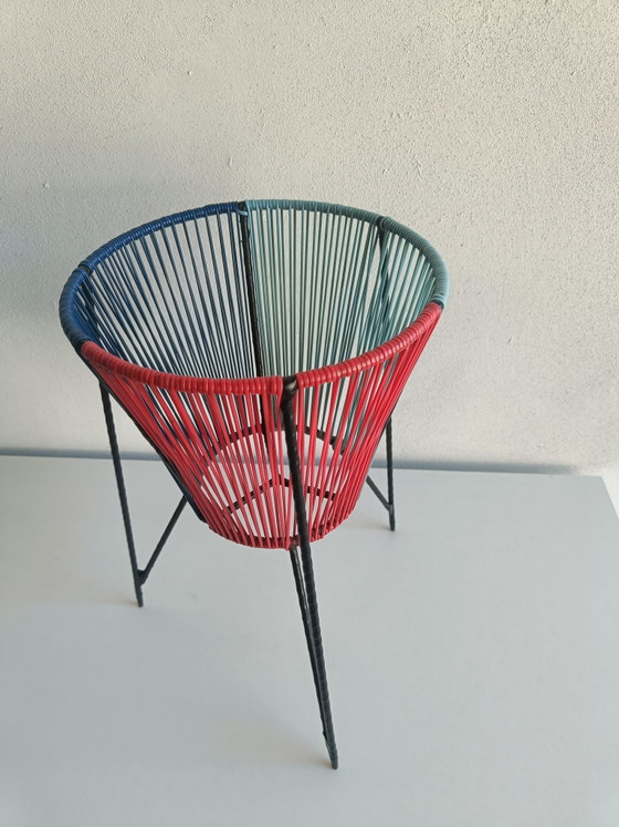 Image 1 of Vintage driekleurige metalen plantenstandaard/plantenbak in mid-century stijl