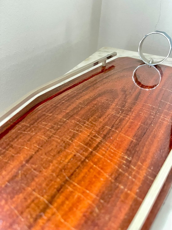 Image 1 of Plateau de service Art déco en bois et chrome – Design géométrique, vintage années 1930