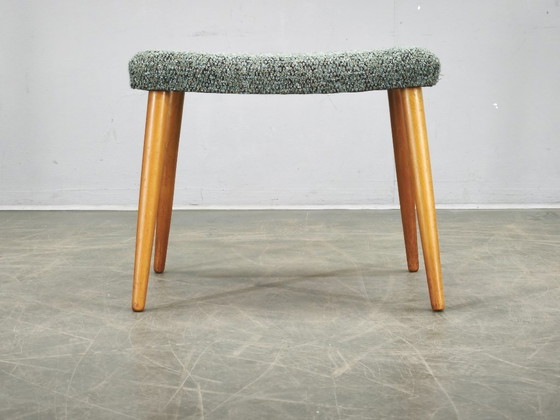 Danish Mid-Century Modern Beech and Upholstered Stool, 1960s – Wood (photo 3 of 10)