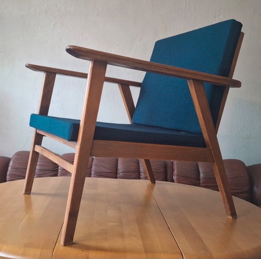 Danish Teak Lounge Chair with Sea Blue-Green Fabric, 1960s