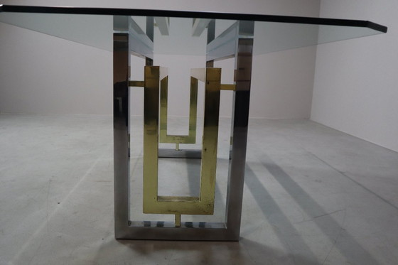 Image 1 of Table de salle à manger vintage en chrome et laiton de Zevi, Italie, années 1970