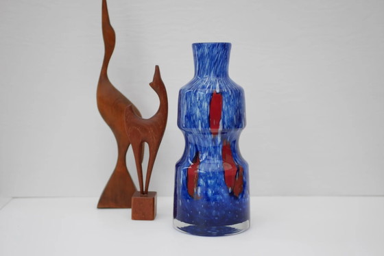 Image 1 of Blue glass art vase from Prachen Glass Works