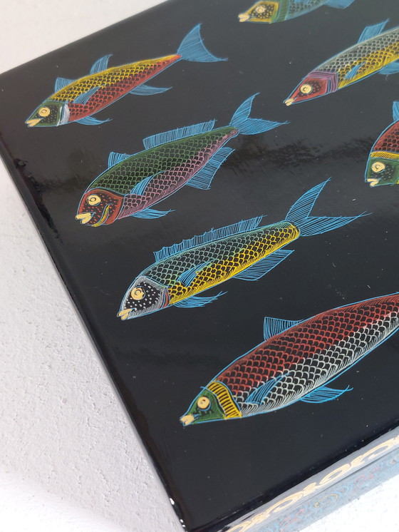 Image 1 of Scatola laccata vintage dipinta a mano di metà secolo, decoro Fosch