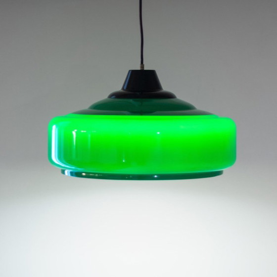 Image 1 of 2x Lampadari a sospensione vintage da biliardo verde italiano, anni '70