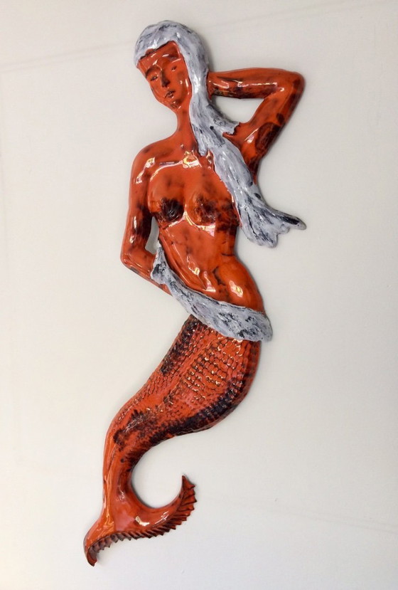 Image 1 of Studio Pottery Wall Art Sculpture Mermaid Mermaid, Belgium 1960s