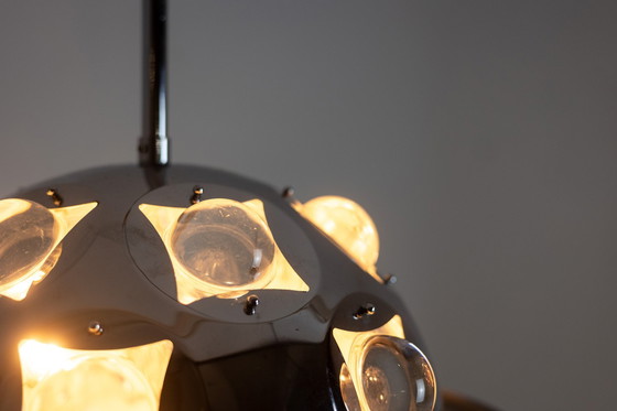 Image 1 of Oscar Torlasco. Satellite" chandelier in chromed metal. Circa 1970.