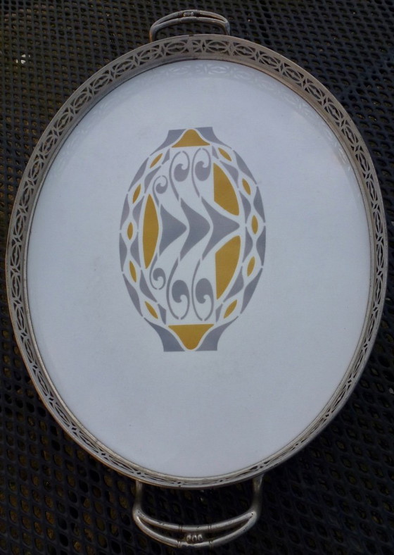 Image 1 of Bandeja ovalada grande de estilo Art Déco, pieza decorativa poco común.