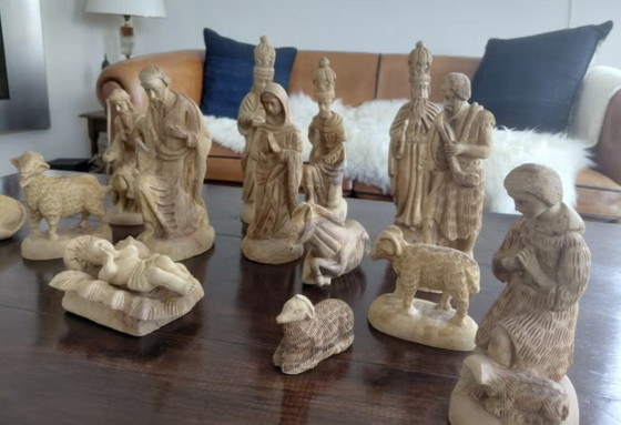 Set Presepe in Legno d'Ulivo Intagliato a Mano, 15 Pezzi XL, Sculture, Marrone (foto 6 di 6)