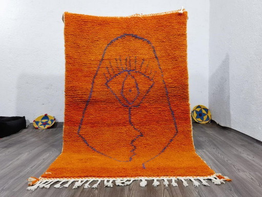 Handgeknüpfter orangefarbener marokkanischer Teppich, 200 cm x 300 cm