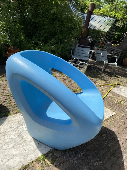 Sillón de diseño LONC Seaser + otomana / Teaser – azul claro