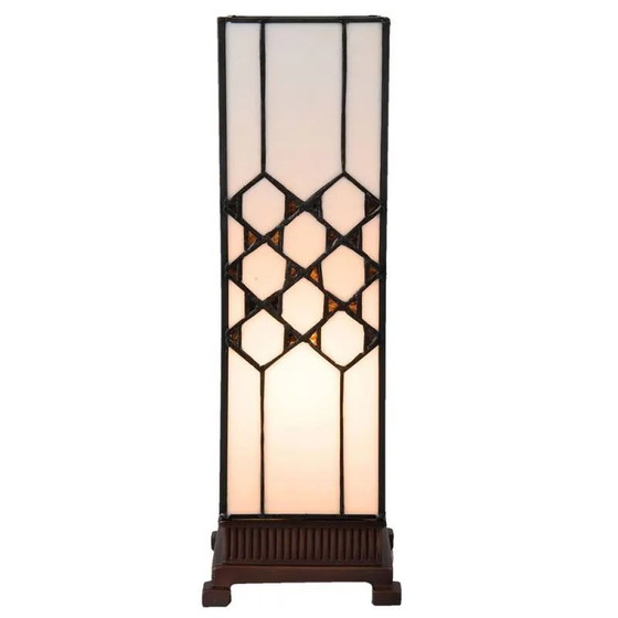 Quadratische Tiffany-Lampe, Tischlampen, Kristall, Glas, Weiß (Foto 4 von 5)