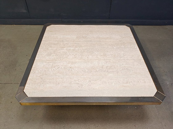 Image 1 of Tavolino vintage in travertino e oro 23kt Belgochrom, anni '70