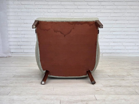 Image 1 of 1960s, Danish armchair, original light grey furniture wool, solid teak wood.