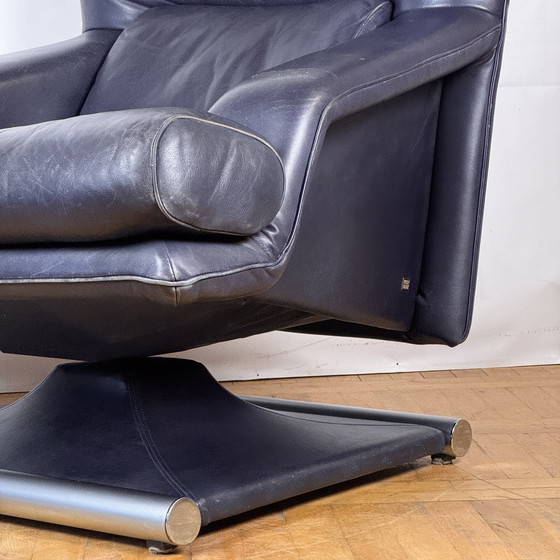 Image 1 of Blue Leather Rolf Benz 6500 Relax Chair by Matthias Hoffmann, 1985