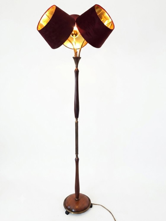 Lampadaire de style mid-century avec abat-jour en velours – Velvet, Wood (photo 3 of 8)