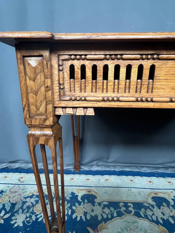 Mesa de centro de roble macizo estilo Luis XVI., Carritos de bar, Madera, Marrón (foto 5 de 6)