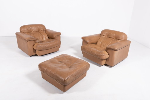 Chaises longues en cuir brun De Sede DS 101, années 1970