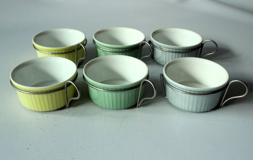 6 Rosenthal souffle molds with metal holder - Vintage